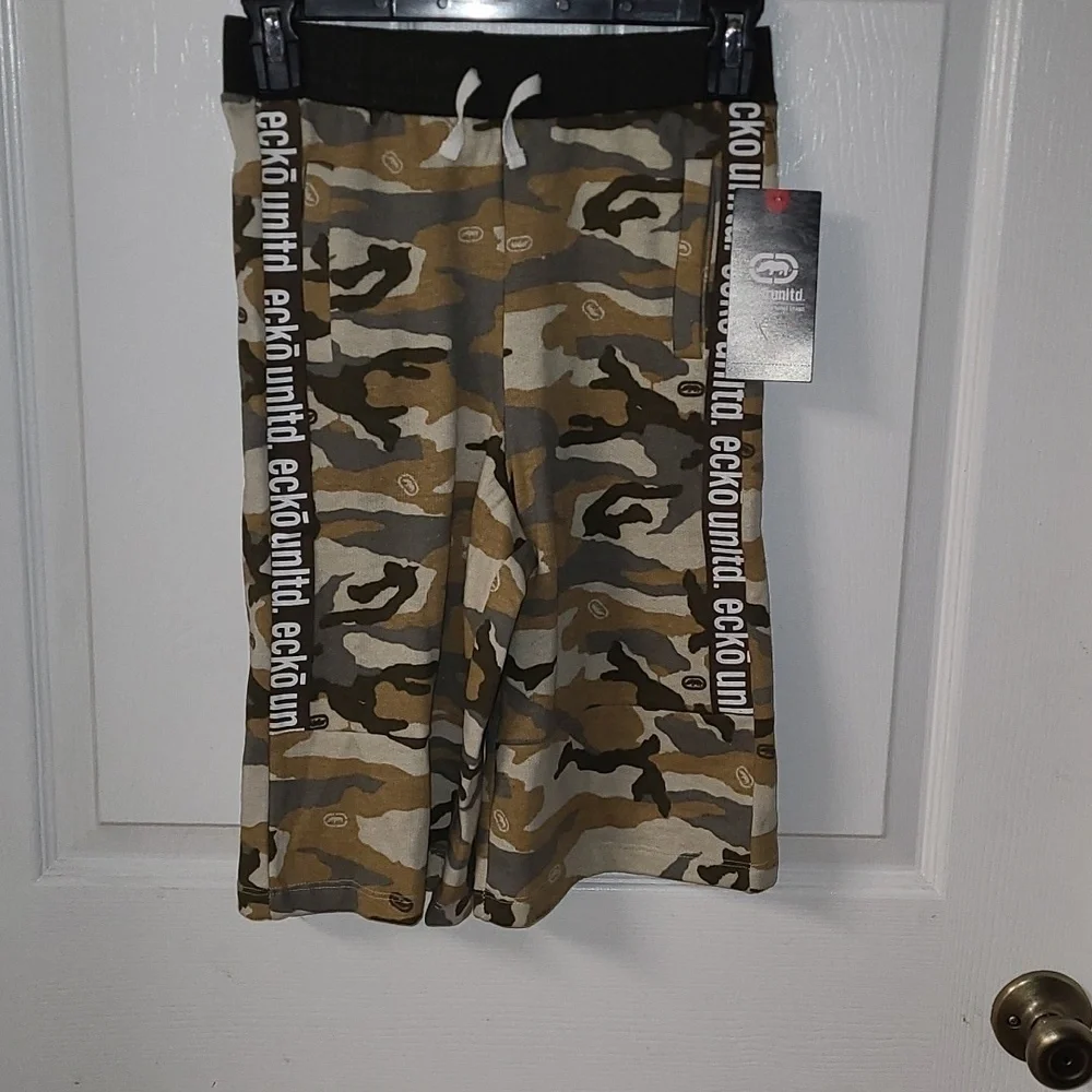 Ecko Unltd. Boys Olive Tan Brown Camouflage Stretch Tie Waist Shorts SZ L(14/16)